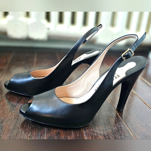 Salvatore Ferragamo Shoes - 8.5 Salvatore Ferragamo Black Peep-Toe Slingback Heels Pumps